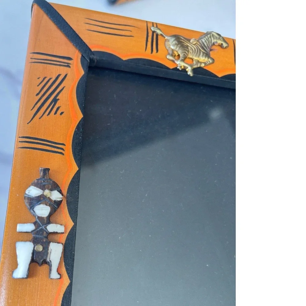 Vintage African Safari Wood Picture Frames Set of 2 Zebra‎ Leopard Tribal 4x6